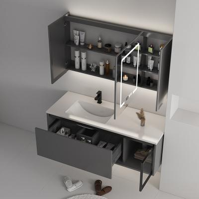 China 3 Doors Solid Wood Bathroom Cabinets With Touch Screen LED Mirror for sale