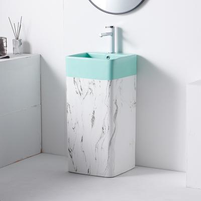 China Self Cleaning Rectangular Ceramic Wash Basin Pedestal Bathroom Sink for sale