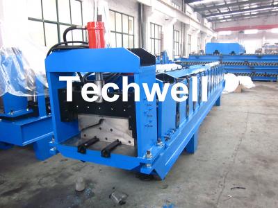 China Metal Top Ridge Tile Roll Forming Machine With 15 Forming Stations , PLC Control System for sale