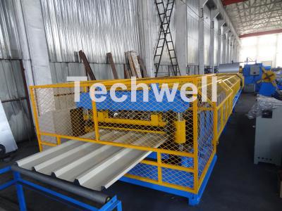 China Customized Trapezoidal Profile Roof Roll Forming Machine With Hydraulic Post Cutting Device for sale