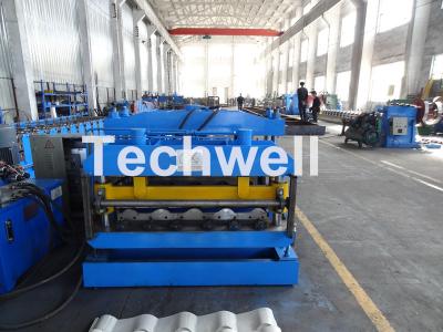 China Metal Glazed Wave Tile Roll Forming Machine With Welded Wall Plate Frame and Chain Drive for sale