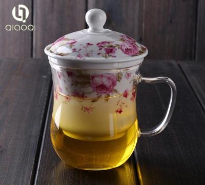 China Best Choice Clear glass flower tea cup with inner cup HCB-013 for sale