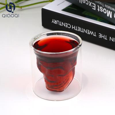 China Hot sale drinking coffee skull shape double wall glass cup for sale