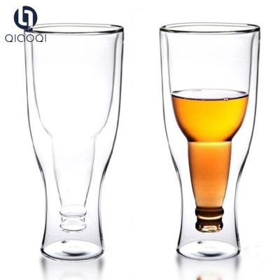 China Best Choice New Arrival clear beer shape double wall glass cup for sale