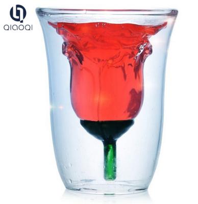 China US FDA certification rose flower shape double wall glass cup wholesale for sale