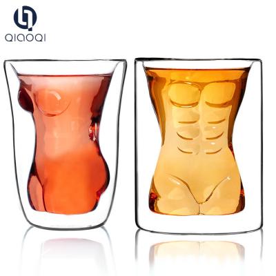 China Hot Selling China Gold Supplier 180ml man shape double wall glass cup for sale