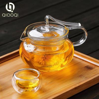 China Handblown Heat Resistant Borosilicate glass teapot warmer set for sale