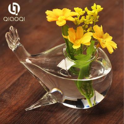 China Creative cute whale shape transparent glass vase with custom LOGO printing for sale