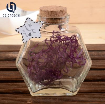 China 250ml Hexagon Empty Glass Bottles with Cork for Wedding Invites for sale