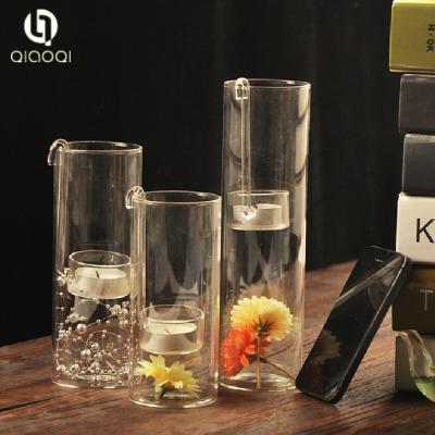 China Hand blown cylinder glass candle holder for home decoration for sale