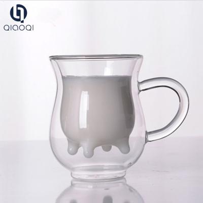 China Customized 250ml Handmade Double wall milk glass cup with handle wholesale for sale