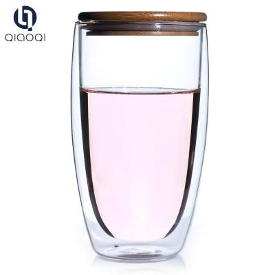 China Promotional Heat Resistant Double Wall Egg Shape Borosilicate Glass Cup with Lid for sale