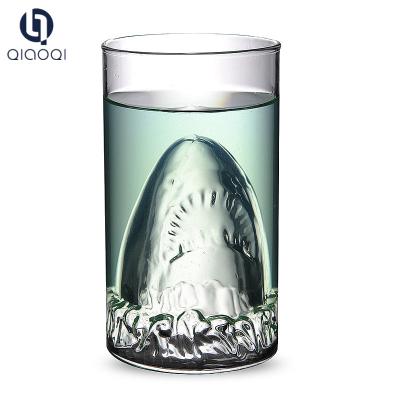 China Shark shape Handmade double wall Glass drinking mug Cup for sale