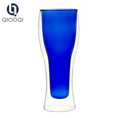 China First Choice High Grade 450ml double wall glass cup blue color for sale