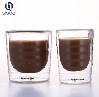 China hand blown double wall Nespresso coffee glass mug with Logo Printed for sale