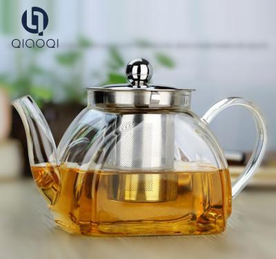 China Wholesale Novetly Oblate shape Heat Resistant Borosilicate Glass Tea Pot With Infuser for sale