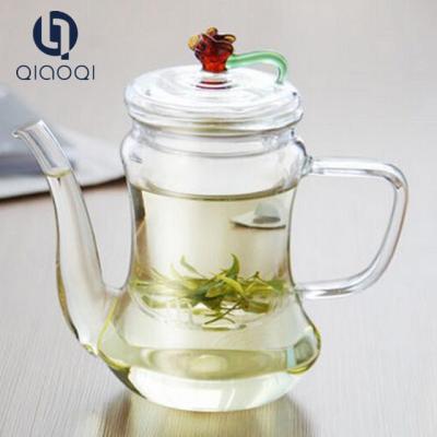 China 300ml High borosilicate glass tea pot with flower lid design wholesaler for sale