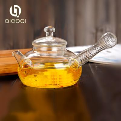 China Clear Small Mini Borosilicate Glass Tea Pot With Long Handle Factory for sale