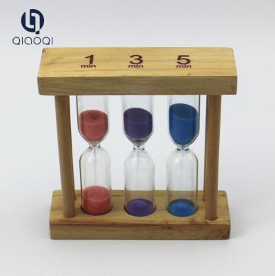 China 3 in 1 wood mini hourglass sand timer clocks tea timer 1 3 5 minute for sale
