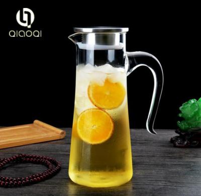 China hand made cool water glass carafe cheap glass pot with high borosilicate with stainless lid for sale