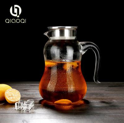 China 2L Cool Borosilicate glass water jug bottle with stainless steel lid for sale