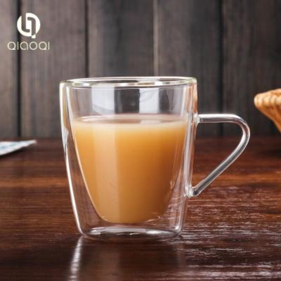 China 150ml handmade glass cup double wall glass espresso cup with handle for sale
