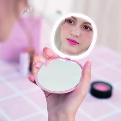 China Upscale Thin Makeup Mirror 1X/3X Glossy LED Light Compact Mirror Light USB Rechargeable for sale