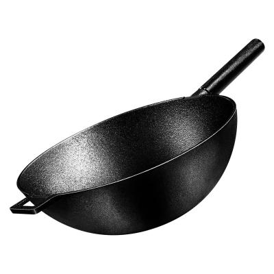 China Uncoated Flat Bottom Deep Cast Iron Fry Pan 12.5inch Wear Resistant for sale