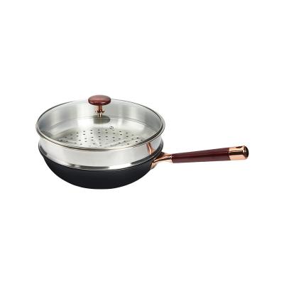 Chine 2.5kg Rose Gold Kitchen Frying Pans 32cm non-enduits avec le vapeur à vendre