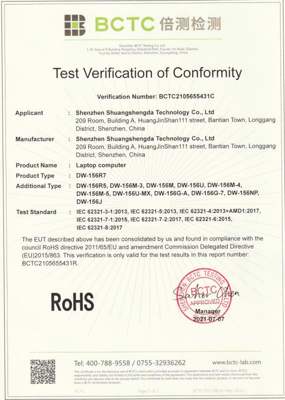 ROHS - Shenzhen Shuangshengda Technology Co., Ltd.
