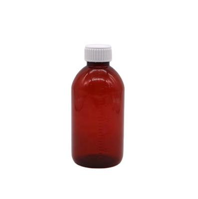 China 250ml Amber PET Liquid Medicine Bottle with Screw Cap and Pharmacy Medicine Container for sale