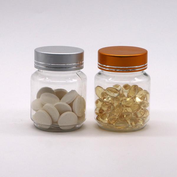 Quality 70ML PET Food Grade Delicate Plastic Capsule Pill Bottle with Gold Silver Cap for sale