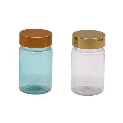 China Health Care 70ML PET Plastic Capsule Pill Bottle with Gold Silver Cap for sale