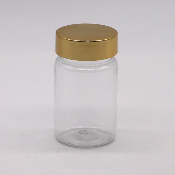 Quality Health Care 70ML PET Plastic Capsule Pill Bottle with Gold Silver Cap for sale