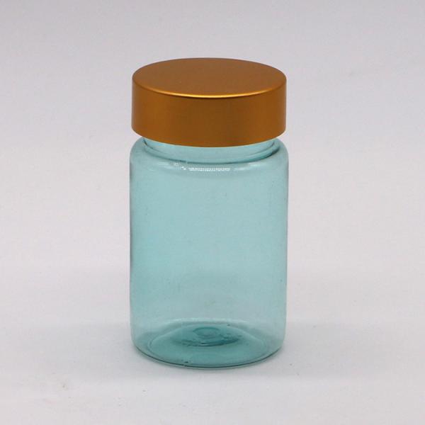 Quality Health Care 70ML PET Plastic Capsule Pill Bottle with Gold Silver Cap for sale