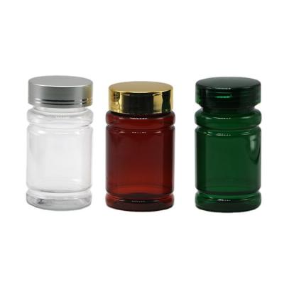 China 80ml PET Pill Medicine Bottle with Customized Color and Gold Silver Coating Caps for sale