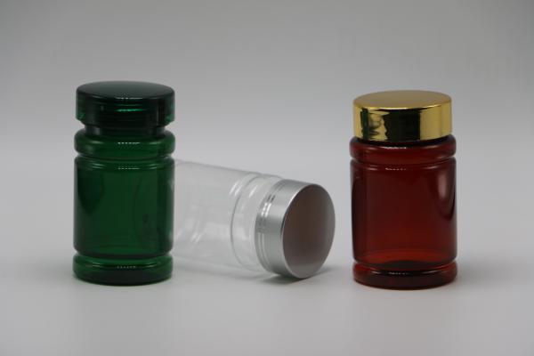 Quality 80ml PET Pill Medicine Bottle with Customized Color and Gold Silver Coating Caps for sale