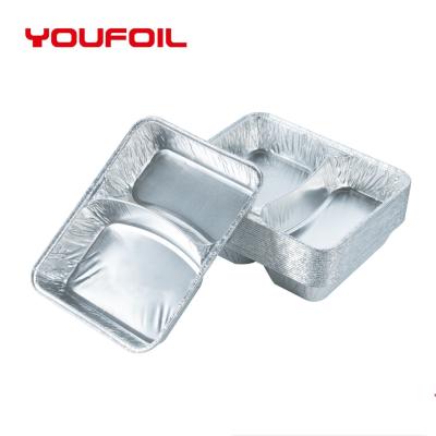 China Takeout Disposable Aluminum Foil Container 2 Cavity Foil Pan for sale