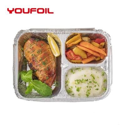 China Takeaway Food Packaging Disposable Aluminum Foil Container 3 Cavity Foil Pan for sale