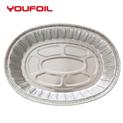 中国 プラスチックふたが付いている8006使い捨て可能な楕円形アルミニウム皿の食料調達の耐熱の深皿 販売のため