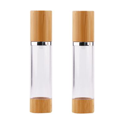 China Plastic Dispenser Lotion Cosmetic Airless Bottle With Bamboo Pump for sale