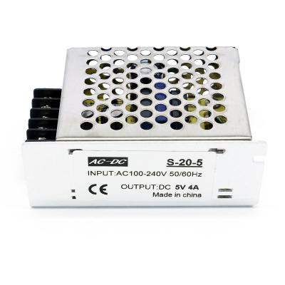 China 20W 5V DC Switching Power Supply Aluminum Case 100-240V AC to DC 5V 4A LED Strip Light Driver for sale