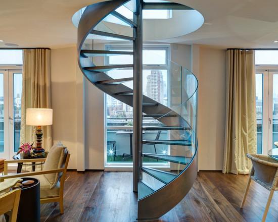 Quality Indoor / Outdoor Modern Steel Spiral Stairs With Stainless Balustrade for sale