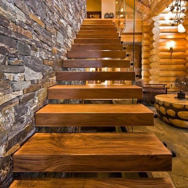 Quality Floating Wood Tread Timber Stair Rails Straight For Living Room for sale