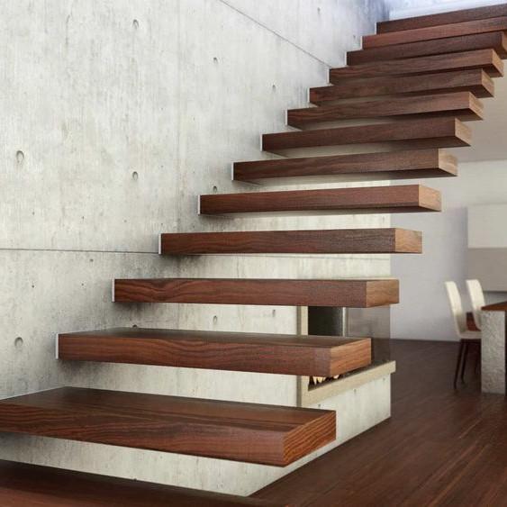 Quality Floating Wood Tread Timber Stair Rails Straight For Living Room for sale