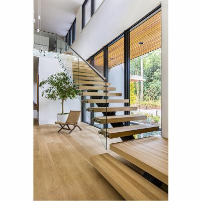 China Indoor Outdoor Straight Steps Rails building Timber Stairs With LED Light for sale