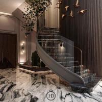 Quality Customized Marble Steel Spiral Stair Arc Laminated Glass Tread for sale