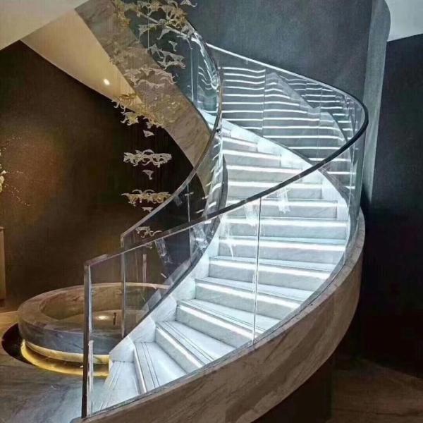 Quality Customized Marble Steel Spiral Stair Arc Laminated Glass Tread for sale