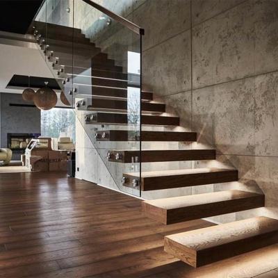 China Commercial Building Modern Wood Floating Staircase Design For Indoor en venta