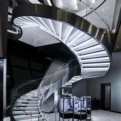 China Carbon Steel Custom Curved Staircase , Marble Tread Arc Staircase for sale